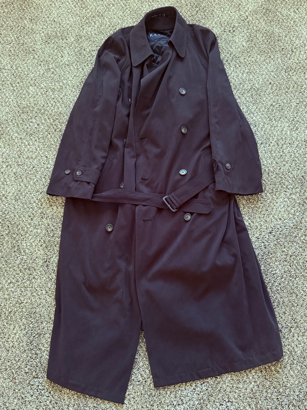 Ralph Lauren Men's Black Long Trench Coat 42L Belted Button Removable Liner